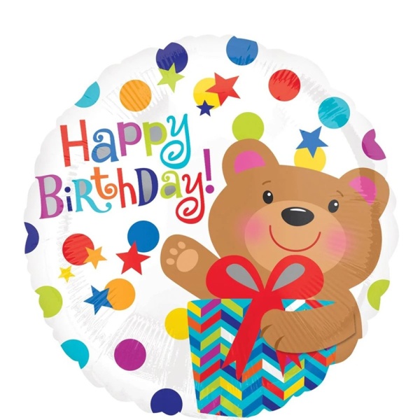 Happy Birthday Bear Gift Foil Balloon 18in