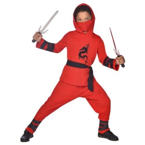 Childrens Costume Ninja Warrior Red 3-4 Years