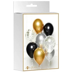 DIY Balloon Bouquet Black Gold Silver 8 Balloons